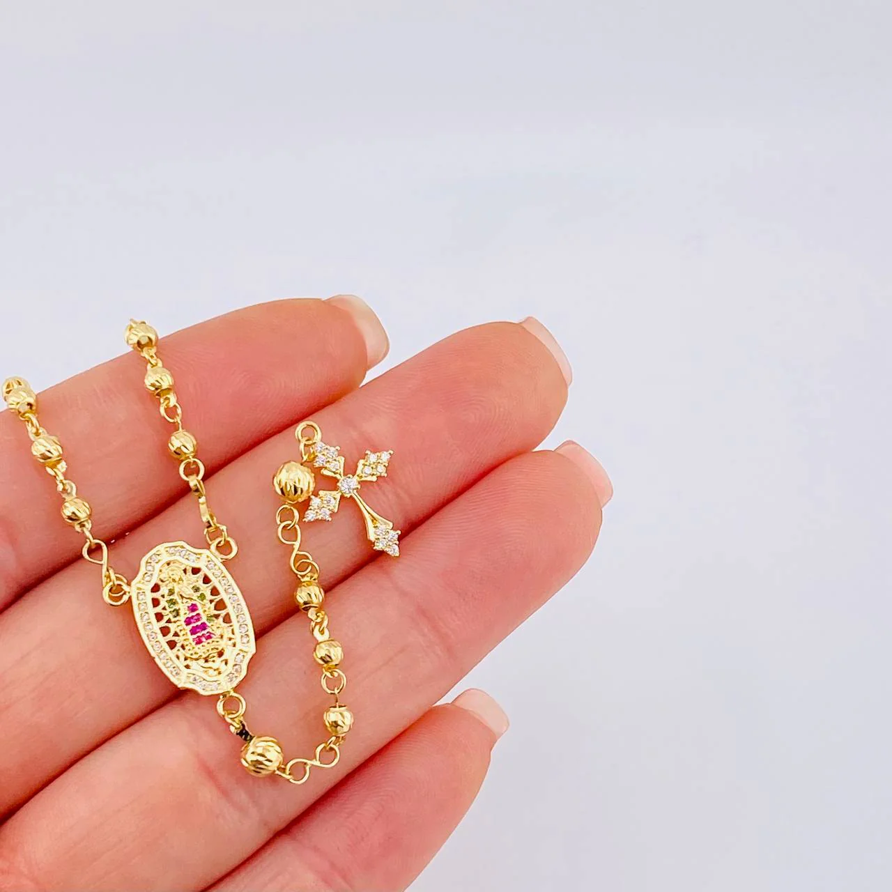 Rosario Virgen Guadalupe Diamantado 7.65 g / 47.5 cm / 3 mm - 4 mm Oro Amarillo 18K - Image 5