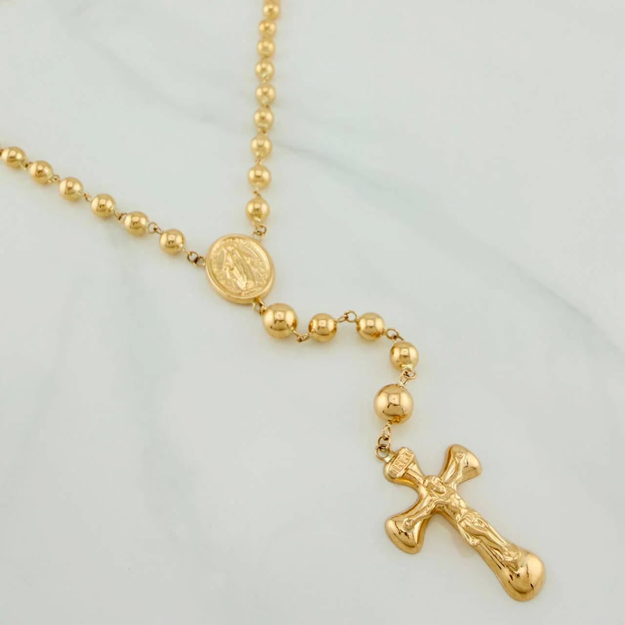 Rosario Virgen Milagrosa Cruz Cristo 12.55gr / 59cm / 5mm-6mm Oro Amarillo 18K % - Image 3