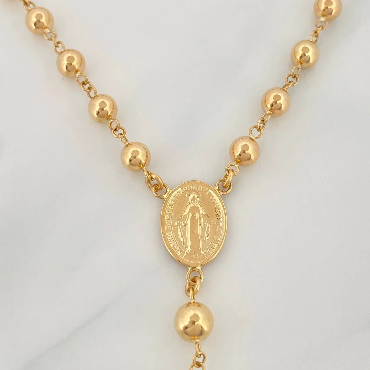 Rosario Virgen Milagrosa Cruz Cristo 13.8 g / 60 cm / 5-6mm mm Oro Amarillo 18K - Image 3