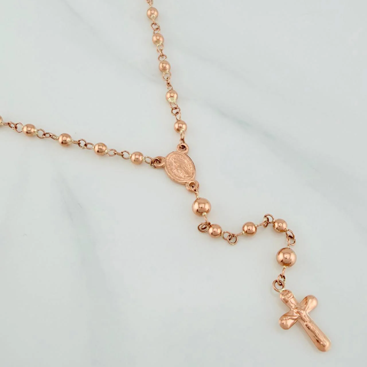 Rosario Virgen Milagrosa Cruz Cristo 6gr / 53cm / 3mm-4mm Oro Rosa 18K