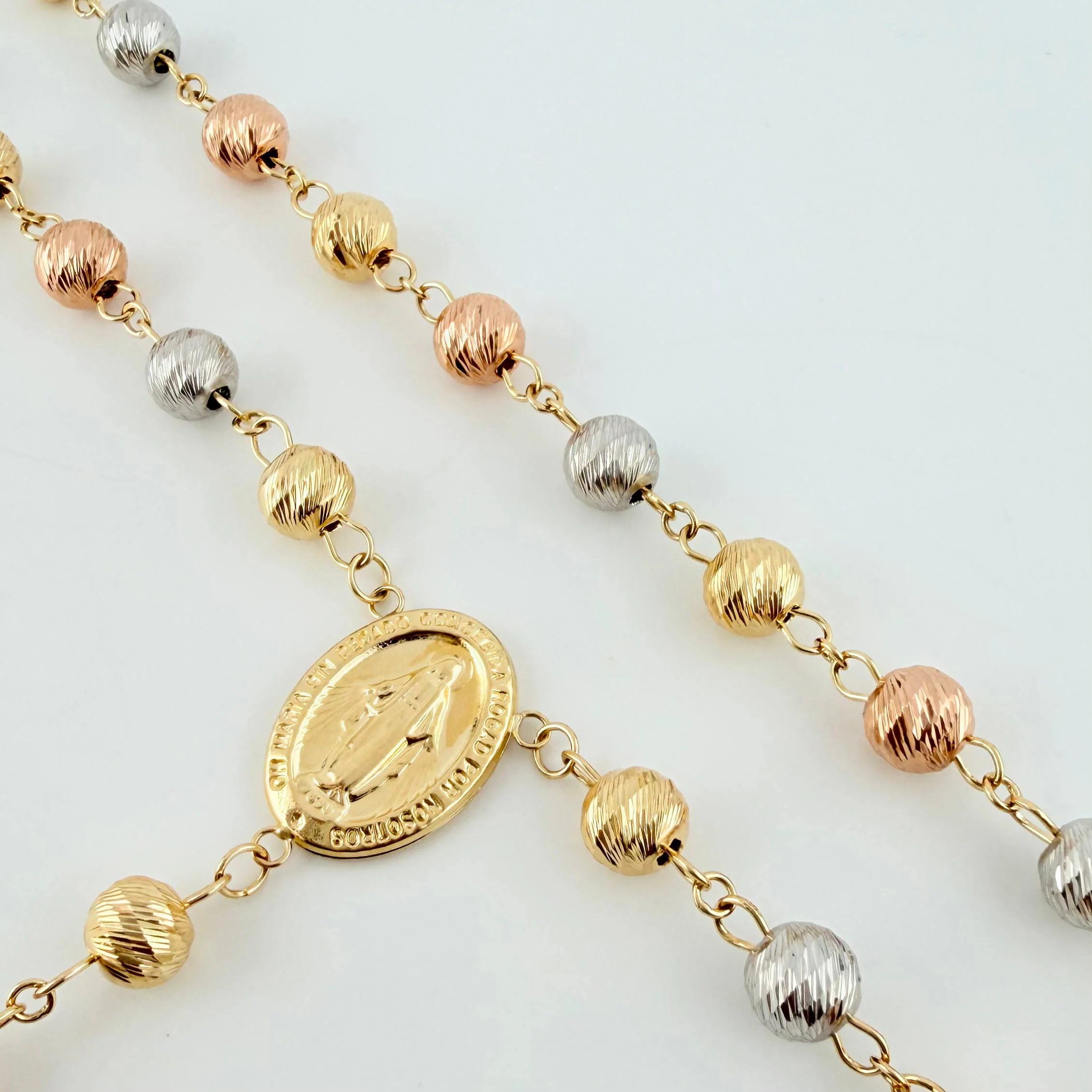 Rosario Virgen Milagrosa Crúz Cristo Bardera 28.95gr / 75cm / 7mm Tres Oros 18K * - Image 3
