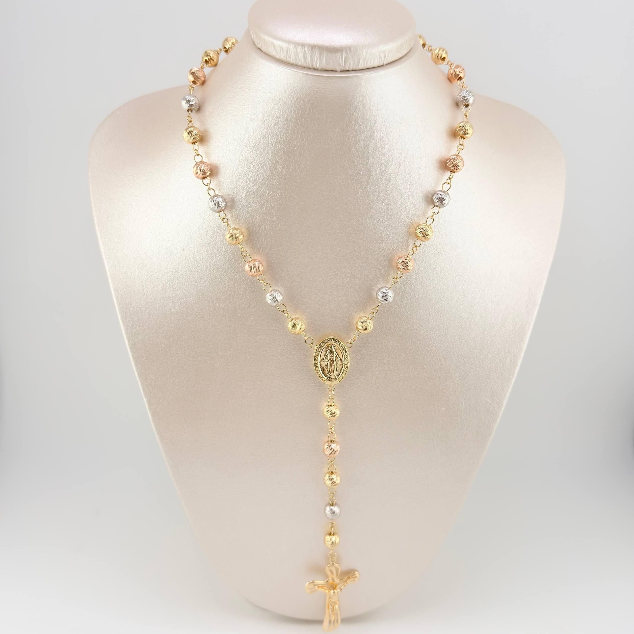 Rosario Virgen Milagrosa Crúz Cristo Bardera 28.95gr / 75cm / 7mm Tres Oros 18K * - Image 5