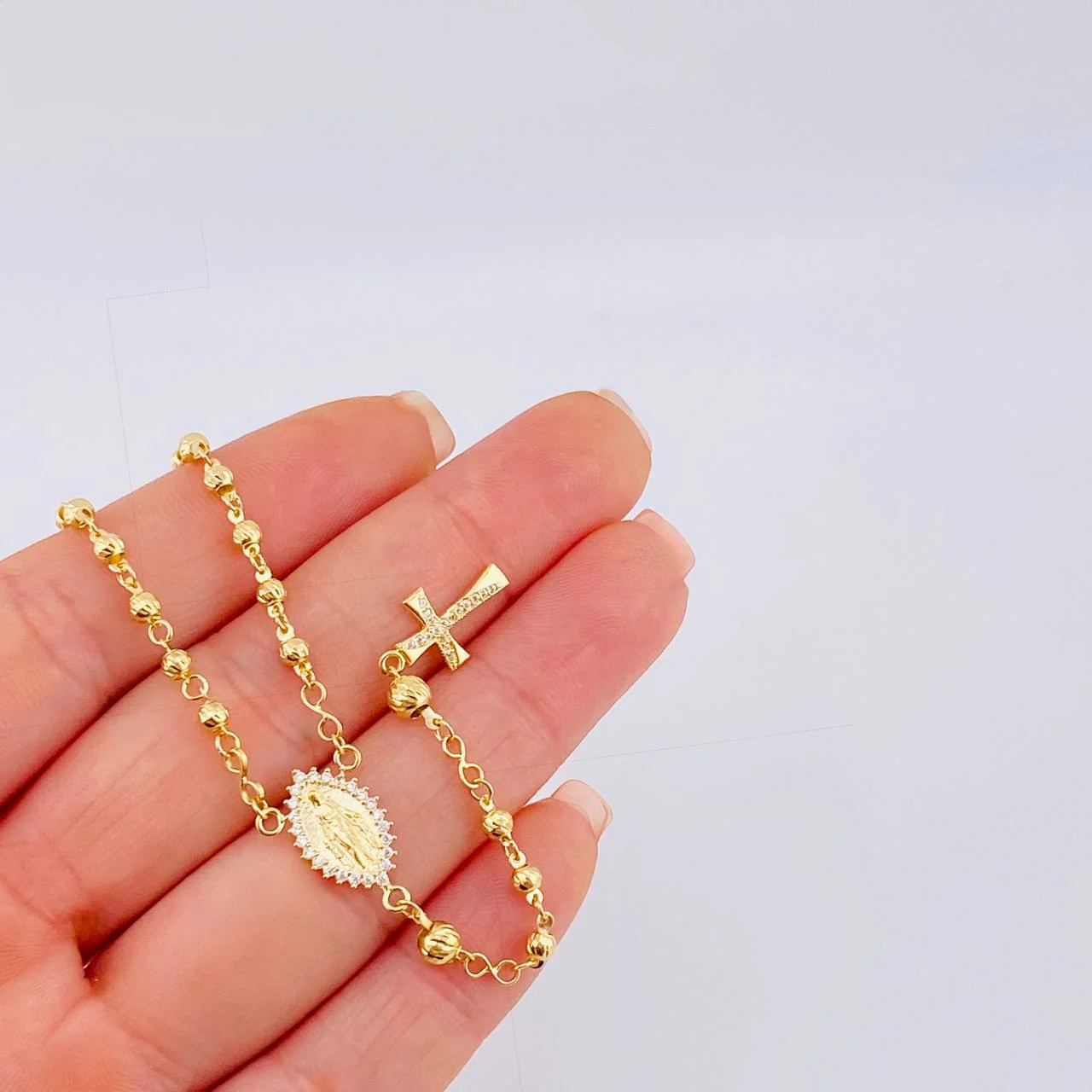 Rosario Virgen Milagrosa Diamantado 7.05 g / 47.5 cm / 3 mm - 4 mm Oro Amarillo 18K - Image 9