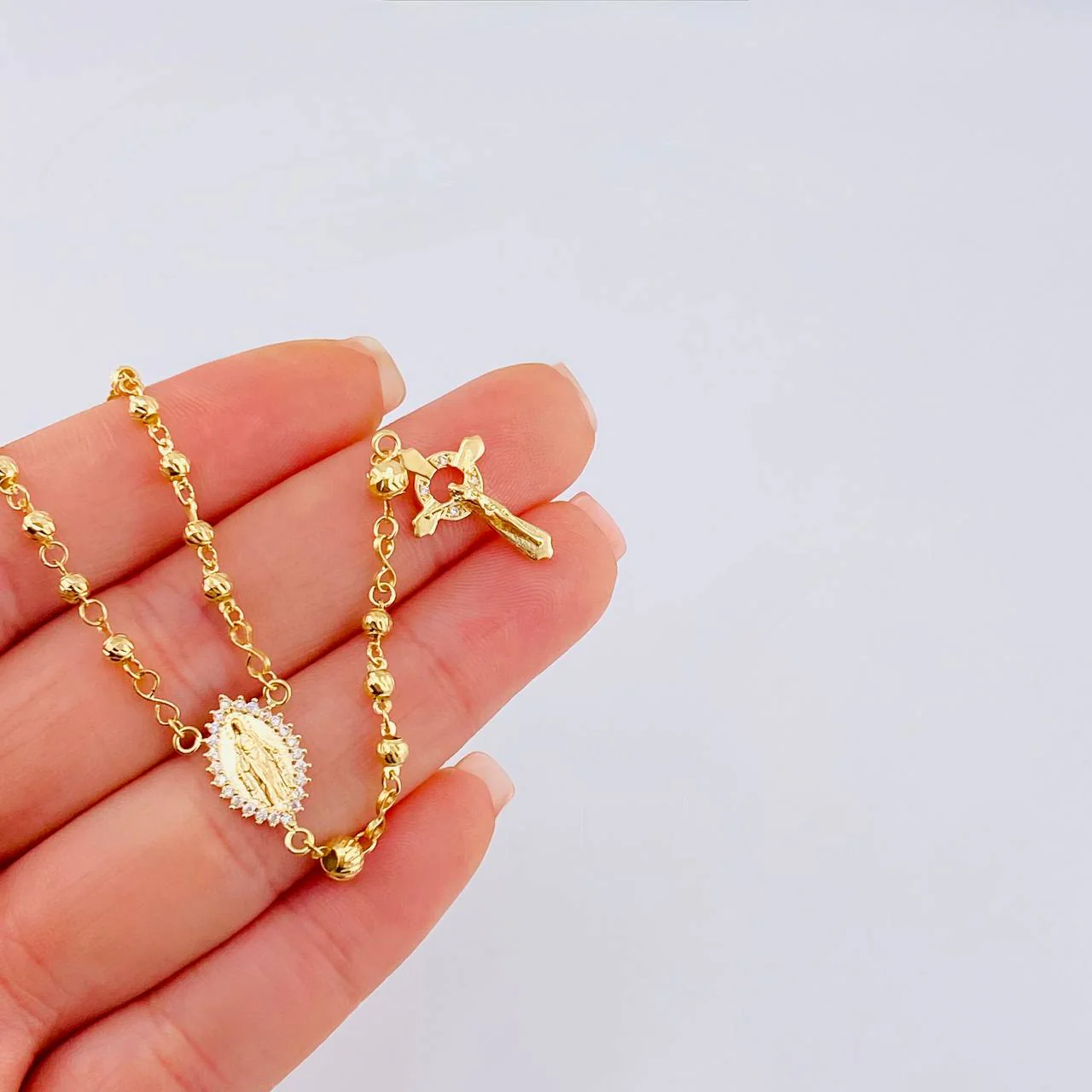 Rosario Virgen Milagrosa Diamantado 7.4 g / 47.5 cm / 3 mm - 4 mm Oro Amarillo 18K - Image 5