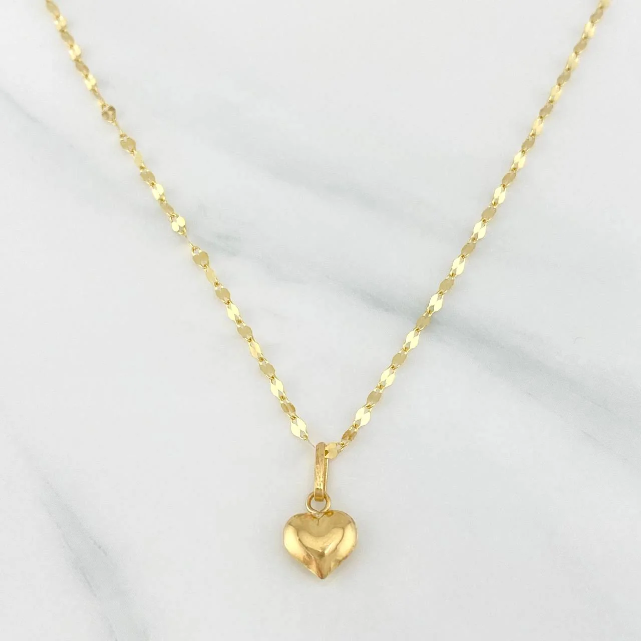 Set Cadena Flor Espejo + Dije Corazón / 1.25gr / 45 cm Oro Amarillo 18K
