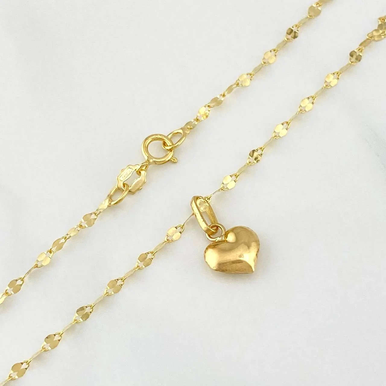 Set Cadena Flor Espejo + Dije Corazón / 1.25gr / 45 cm Oro Amarillo 18K - Image 3