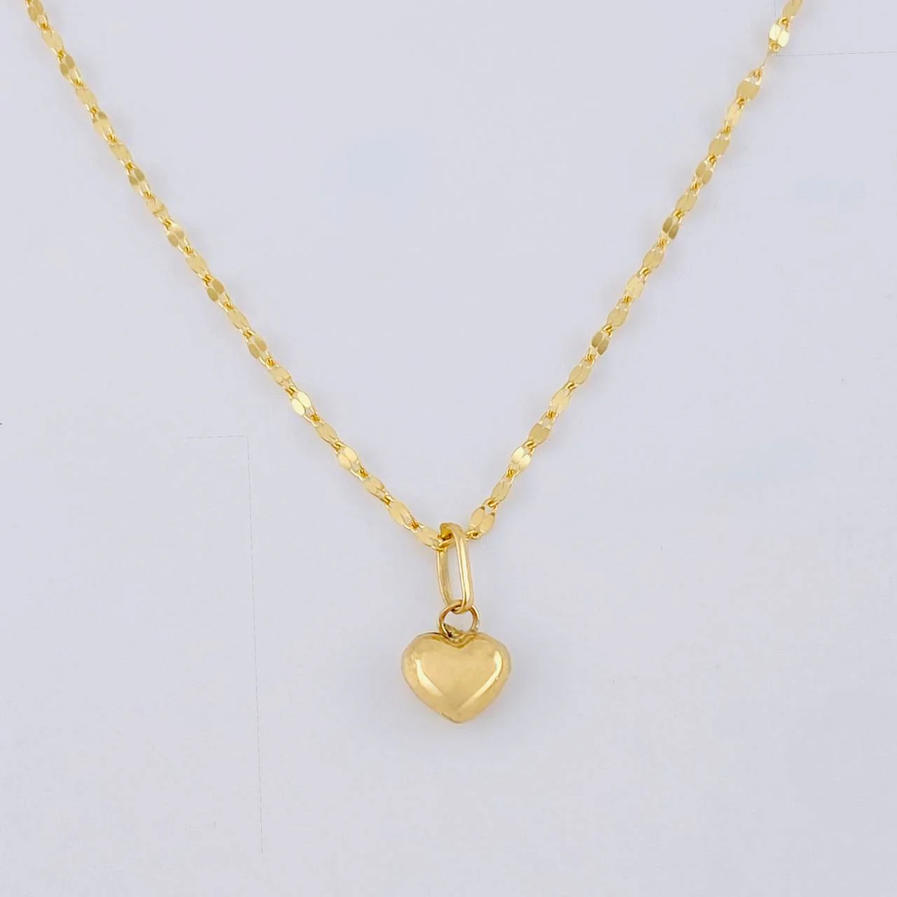 Set Cadena Flor Espejo + Dije Corazón / 1.3gr / 50.1 cm Oro Amarillo 18K