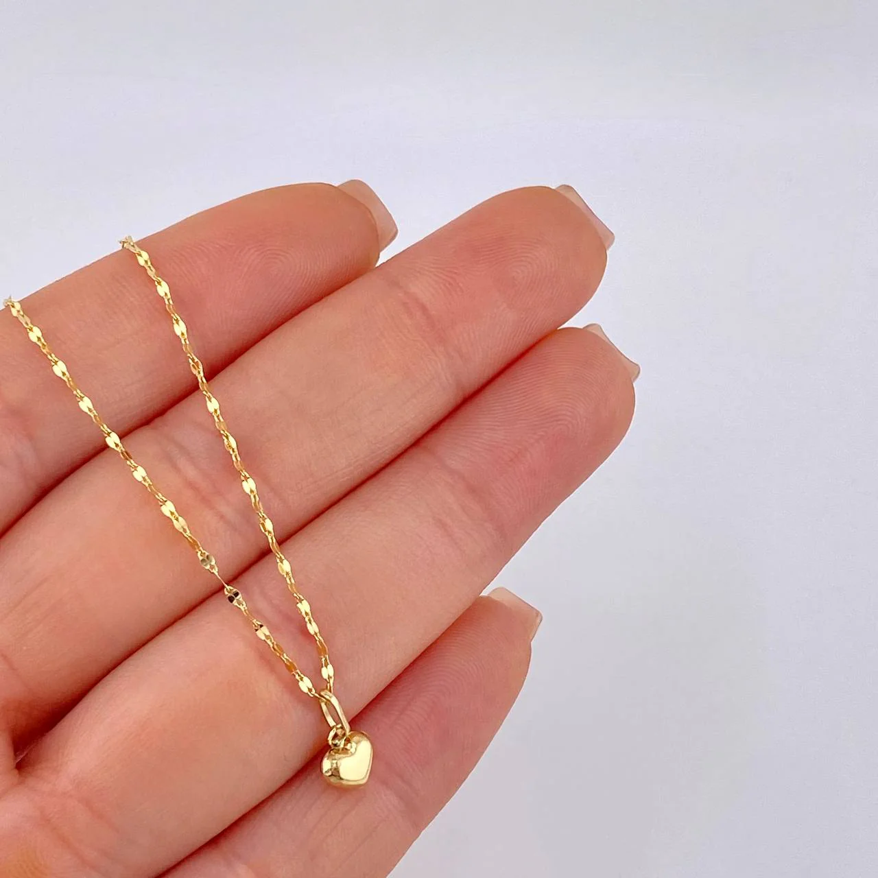 Set Cadena Flor Espejo + Dije Corazón / 1.3gr / 50.5 cm Oro Amarillo 18K - Image 5