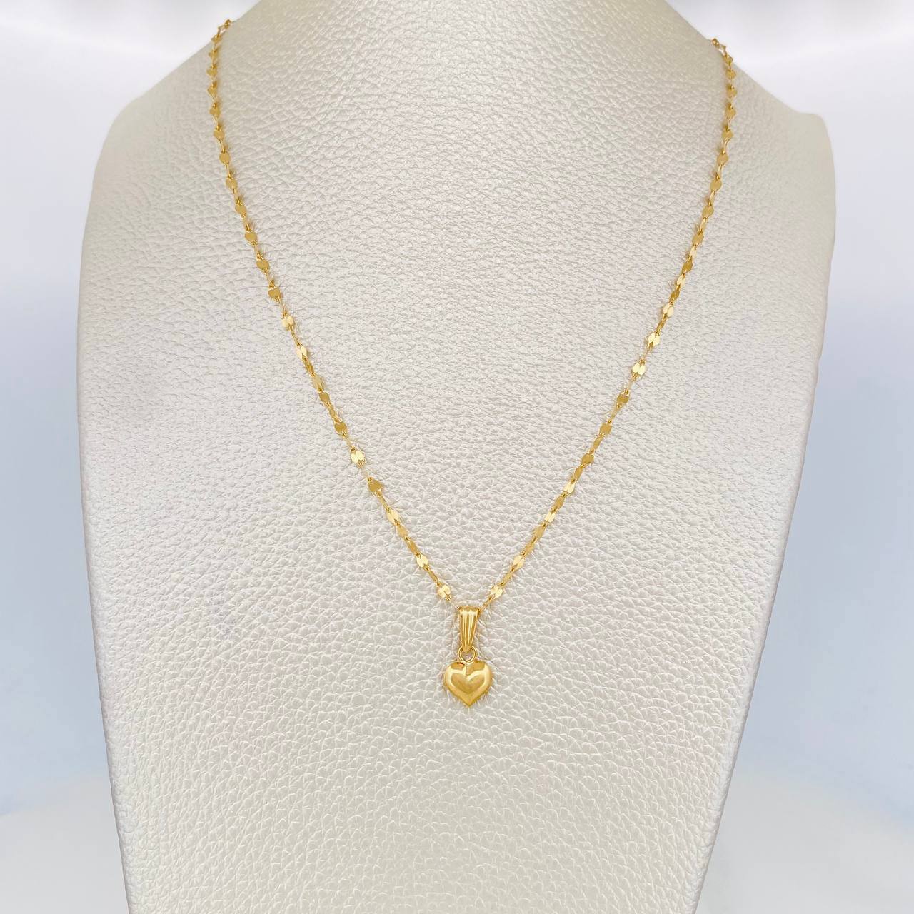 Set Cadena Flor Espejo + Dije Corazón / 1.4 g / 45 cm Oro Amarillo 18K - Image 5