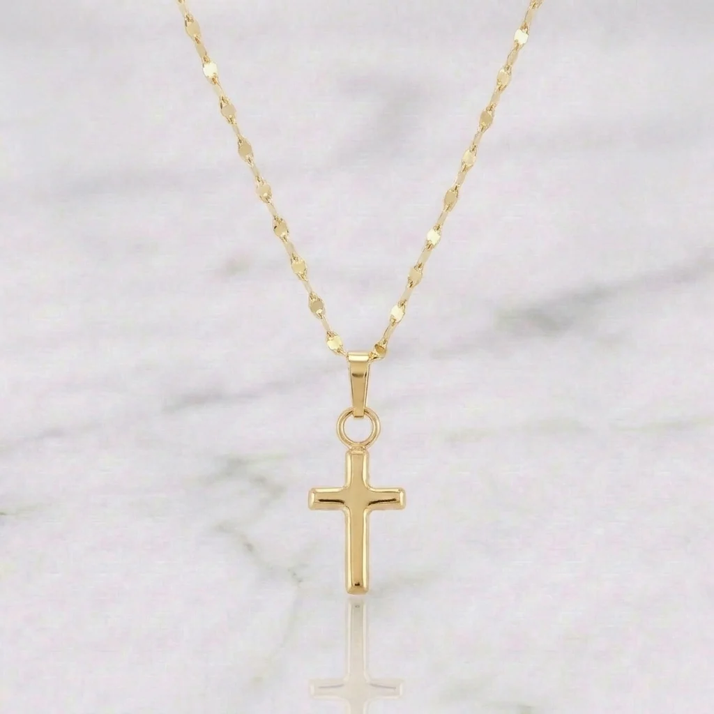 Set Cadena Flor Espejo + Dije Cruz Lisa / 1gr / 45 cm Oro Amarillo 18K