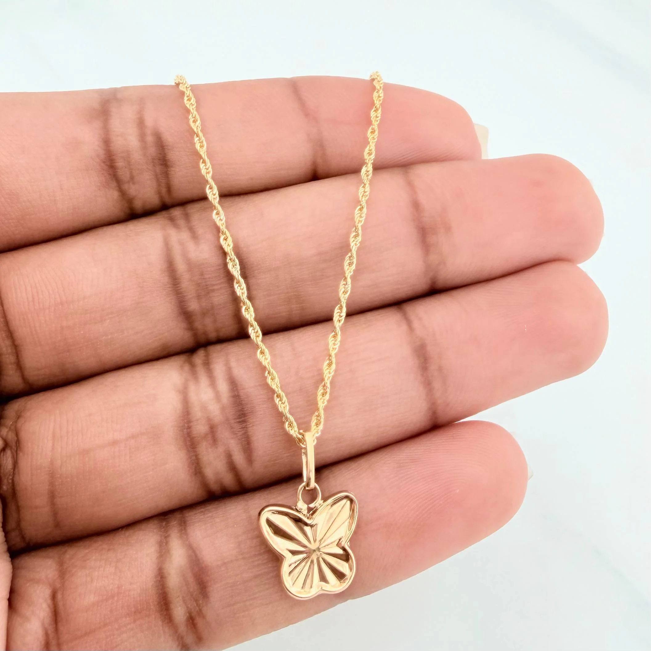 Set Cadena Lazo + Dije Mariposa Diamantada / 1.7gr / 50 cm Oro Amarillo 18K - Image 4