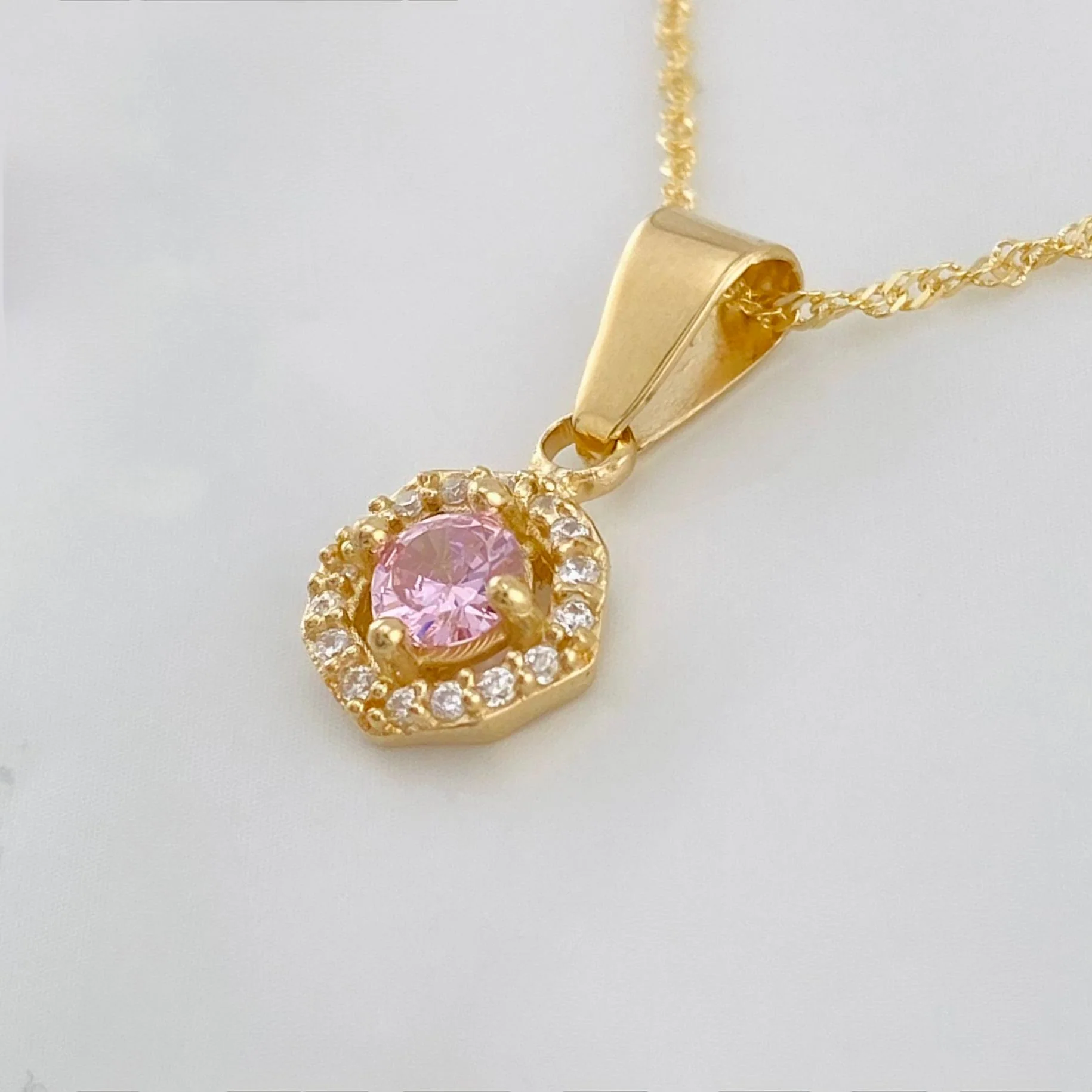 Set Cadena Singapur + Dije Halo / 2.35g / 44.5cm Oro Amarillo 18K - Image 2