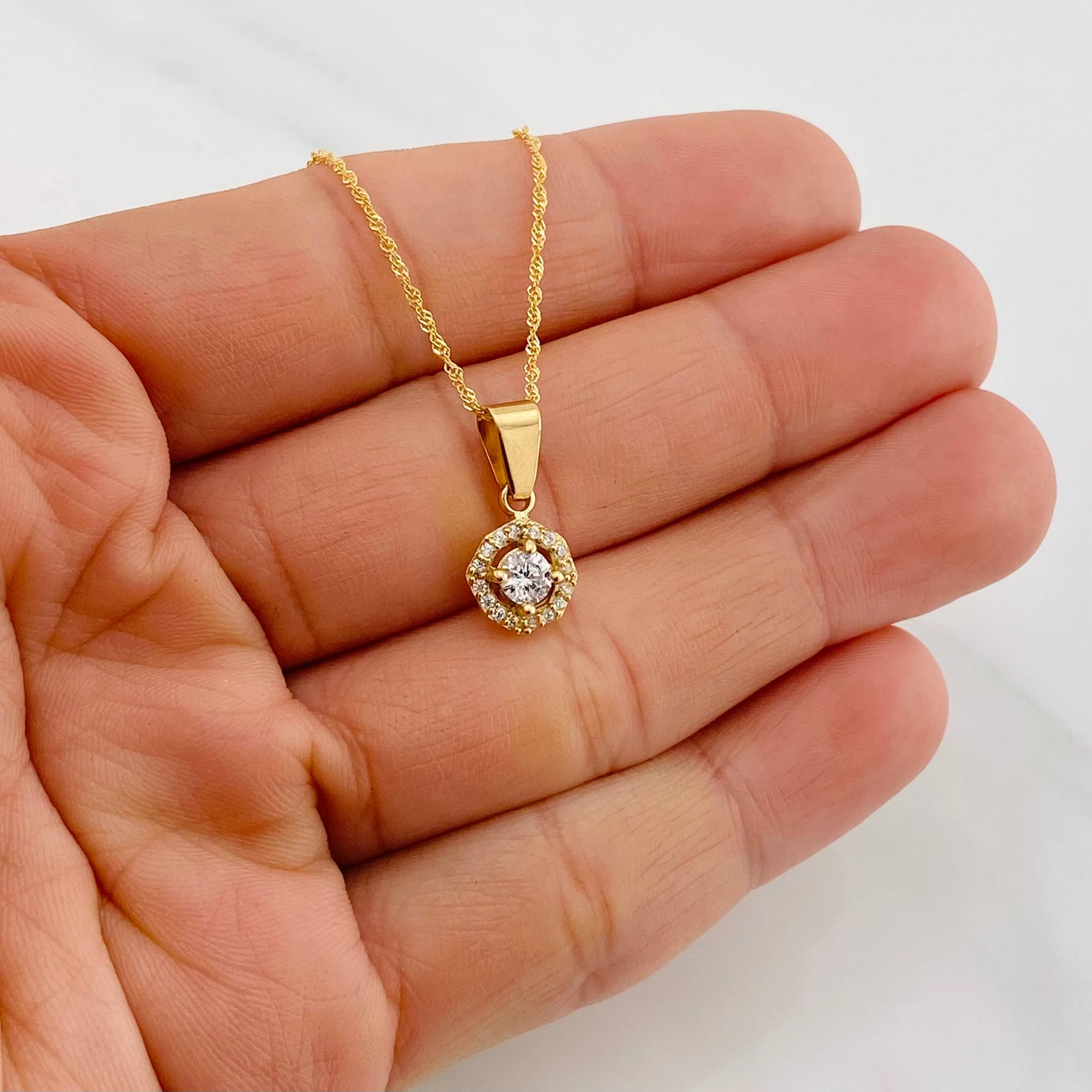 Set Cadena Singapur + Dije Halo / 2.45g / 45cm Oro Amarillo 18K - Image 4