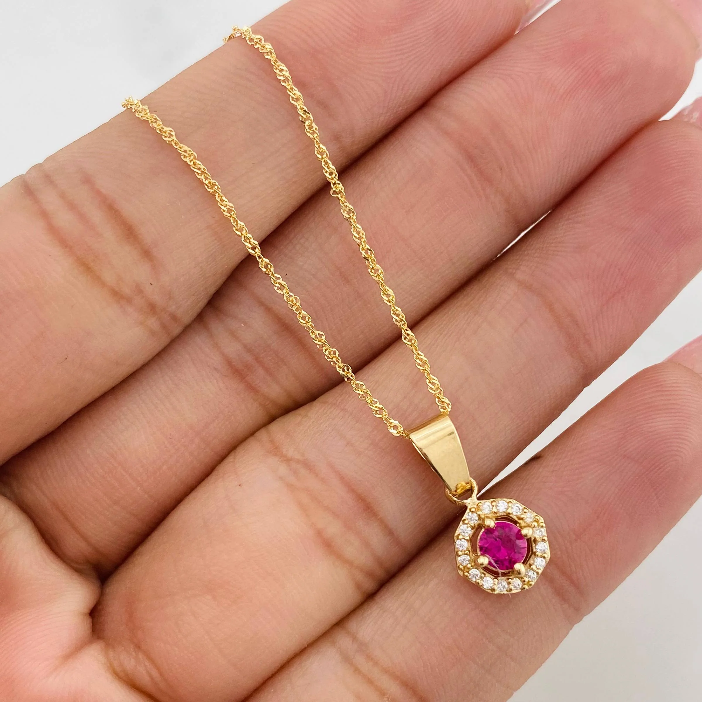 Set Cadena Singapur + Dije Halo / 2.4g / 44cm Oro Amarillo 18K - Image 3