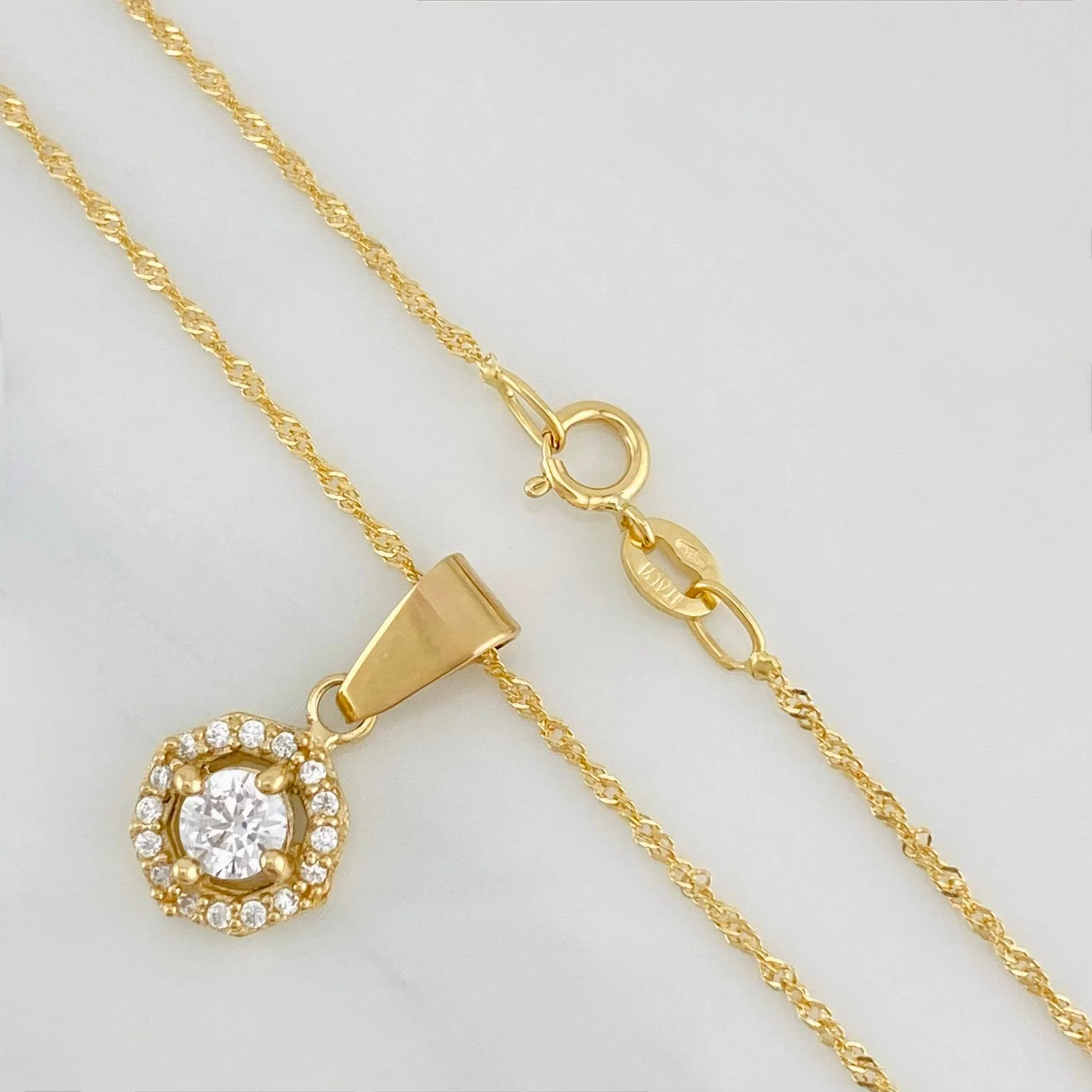 Set Cadena Singapur + Dije Halo / 2.4g / 45cm Oro Amarillo 18K - Image 3