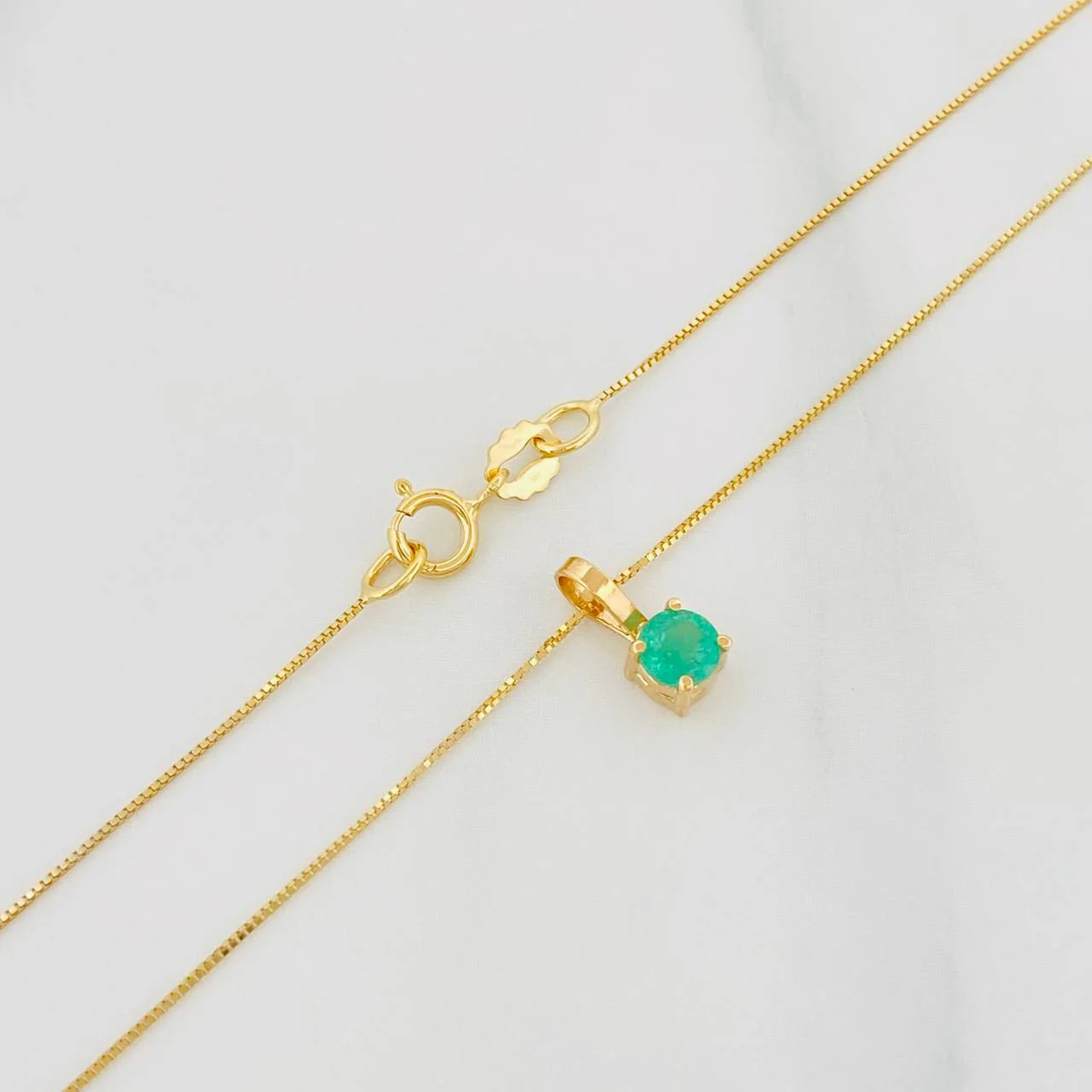 Set Cadena Veneciana + Dije Circulo Esmeralda 16Pts / 1.2 g / 45 cm Oro Amarillo 18K - Image 3