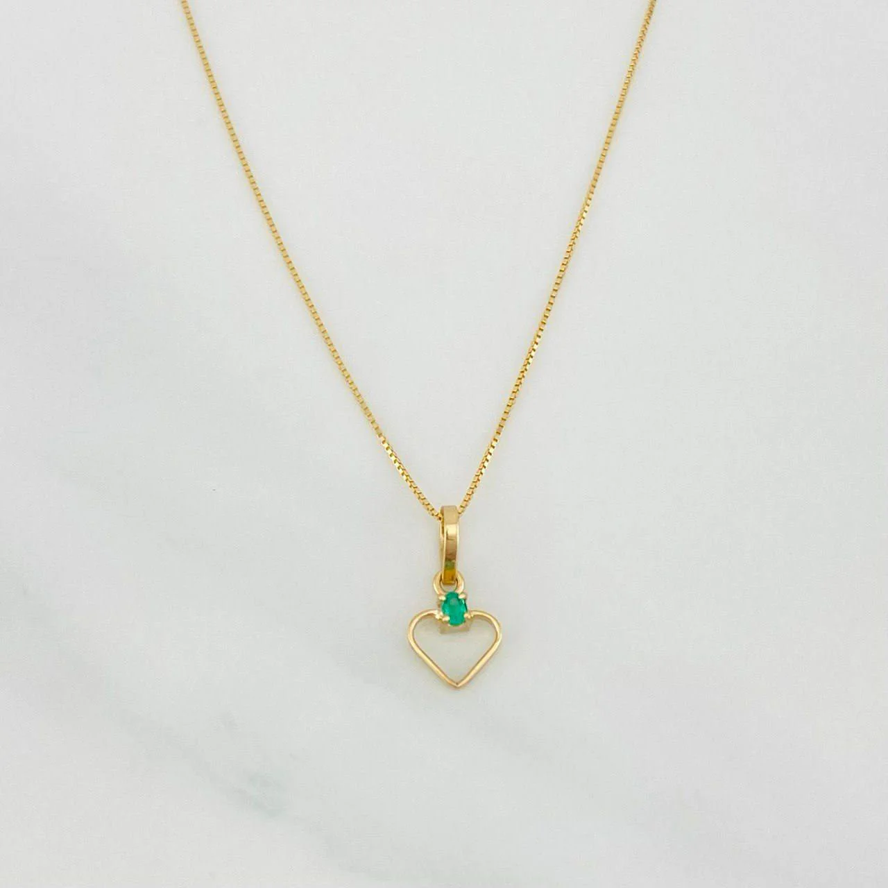 Set Cadena Veneciana + Dije Corazon Esmeralda 0.02pts / 1.3g / 40cm Oro Amarillo 18K