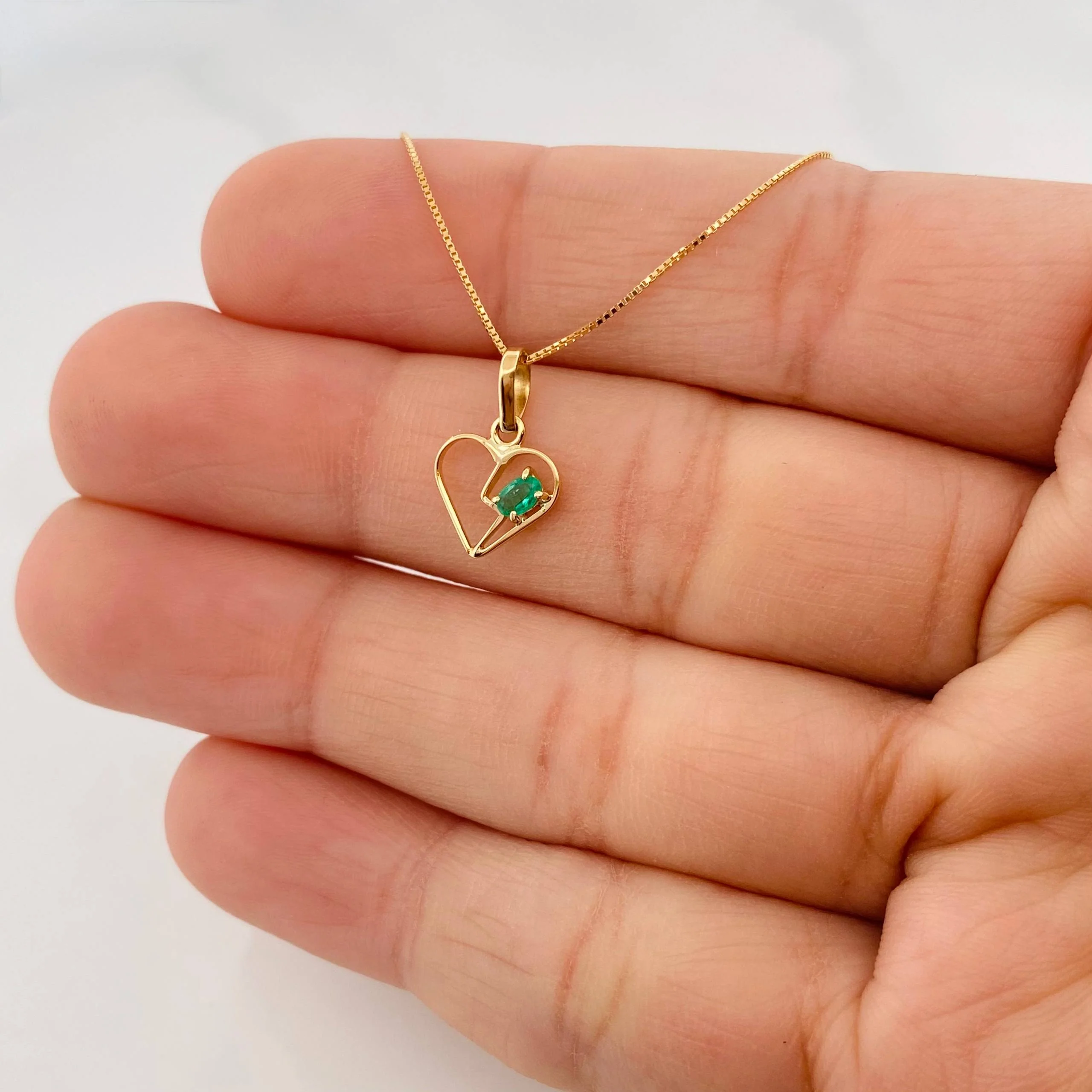 Set Cadena Veneciana + Dije Corazon esmeralda 0.6 pts / 1.3g / 40cm Oro Amarillo 18K - Image 3