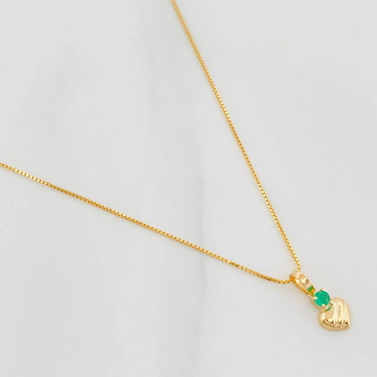 Set Cadena Veneciana + Dije Corazon Esmeralda 03Pts / 1.2 g / 45 cm Oro Amarillo 18K - Image 2