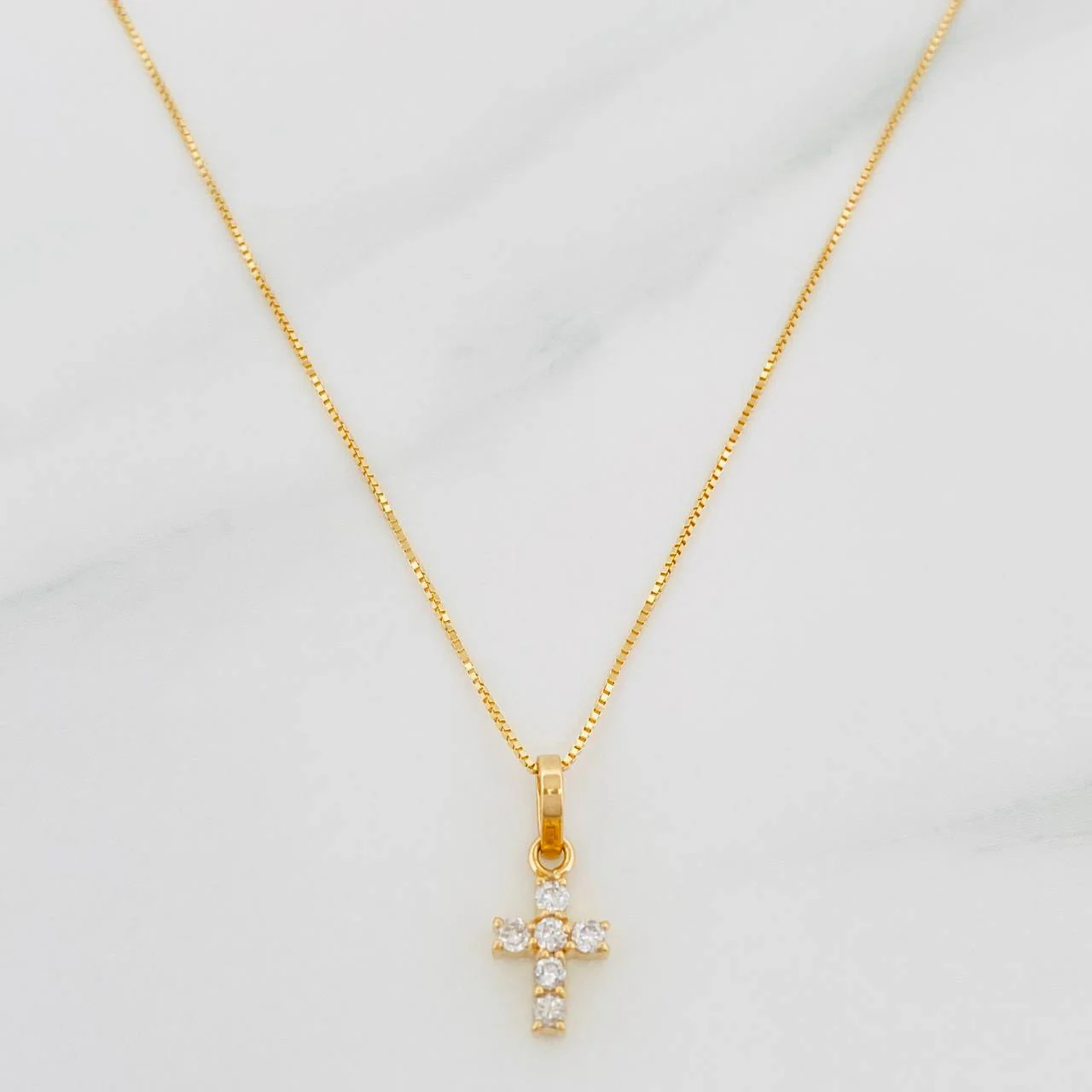 Set Cadena Veneciana + Dije Cruz Diamantes 10Pts / 1.4 g / 45 cm Oro Amarillo 18K
