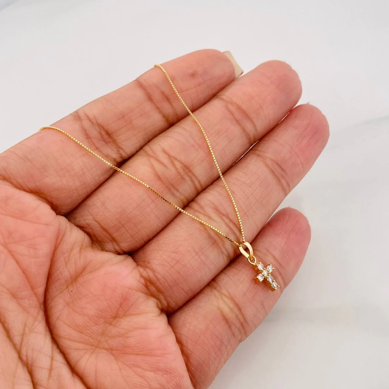 Set Cadena Veneciana + Dije Cruz Diamantes 10Pts / 1.4 g / 45 cm Oro Amarillo 18K - Image 4