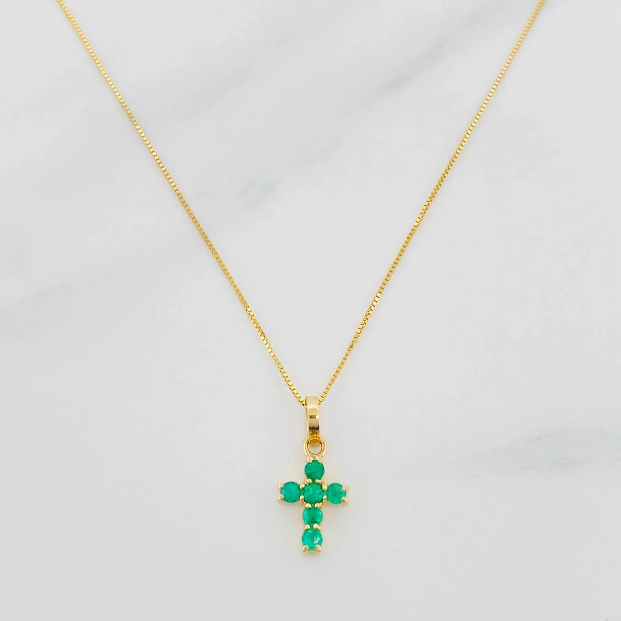 Set Cadena Veneciana + Dije Cruz Esmeralda 13Pts / 1.45 g / 45 cm Oro Amarillo 18K