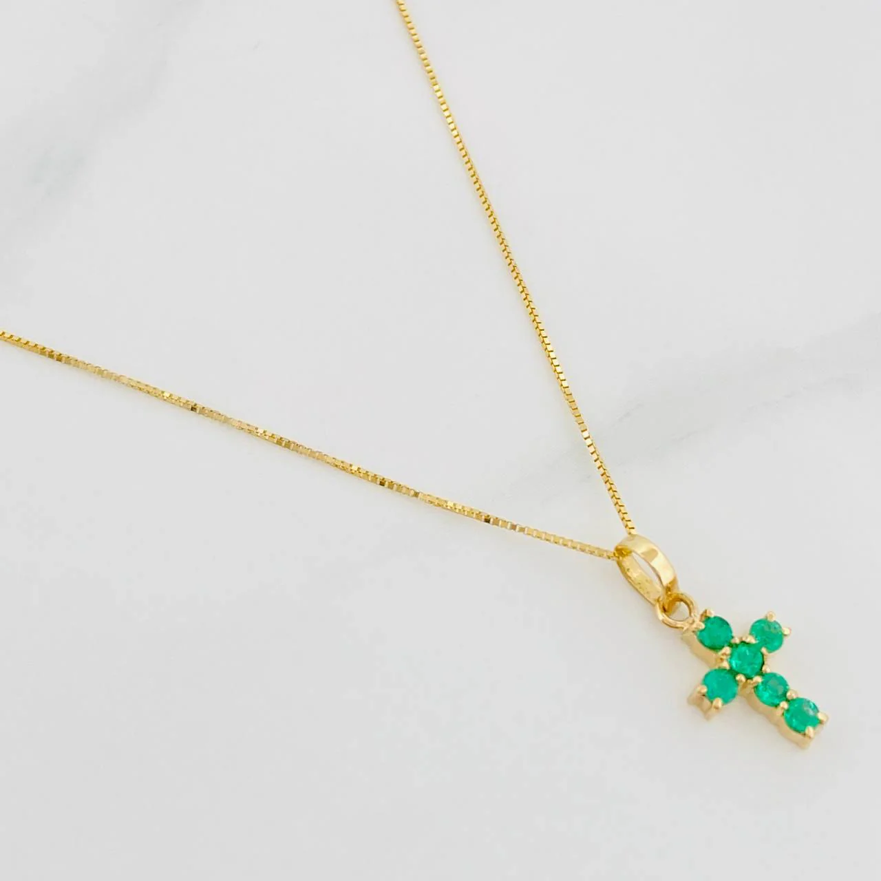 Set Cadena Veneciana + Dije Cruz Esmeralda 24Pts / 1.4 g / 45 cm Oro Amarillo 18K - Image 2
