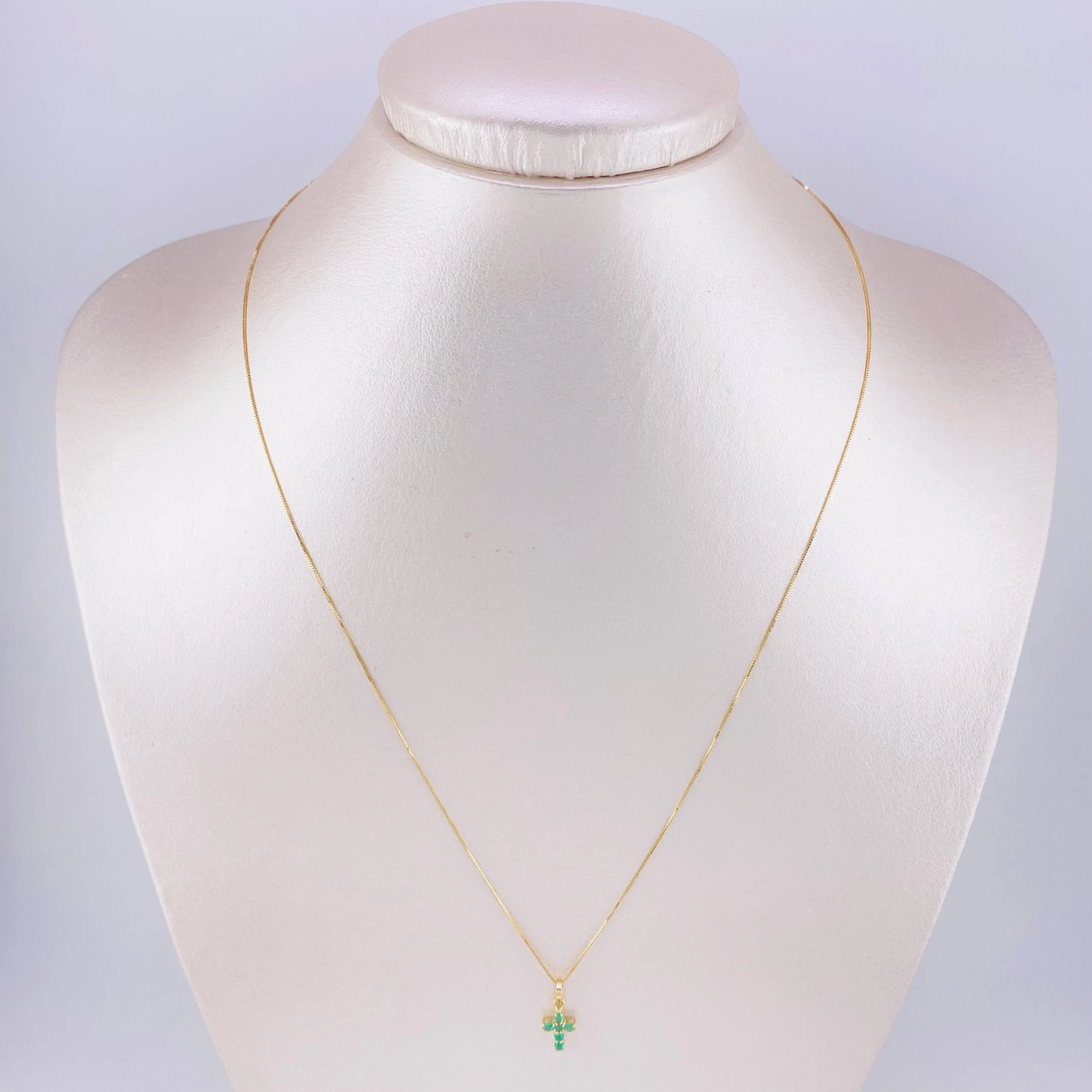 Set Cadena Veneciana + Dije Cruz Tupida Esmeralda 9 Pts / 1.3 g / 45 cm Oro Amarillo 18K - Image 3