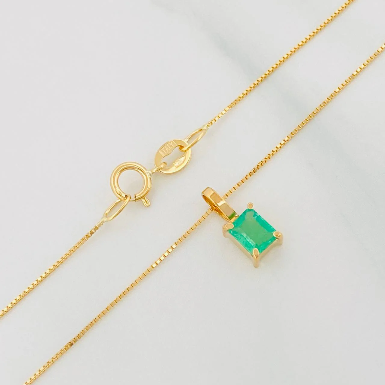 Set Cadena Veneciana + Dije Cuadrado Esmeralda 14Pts / 1.15 g / 45 cm Oro Amarillo 18K - Image 3