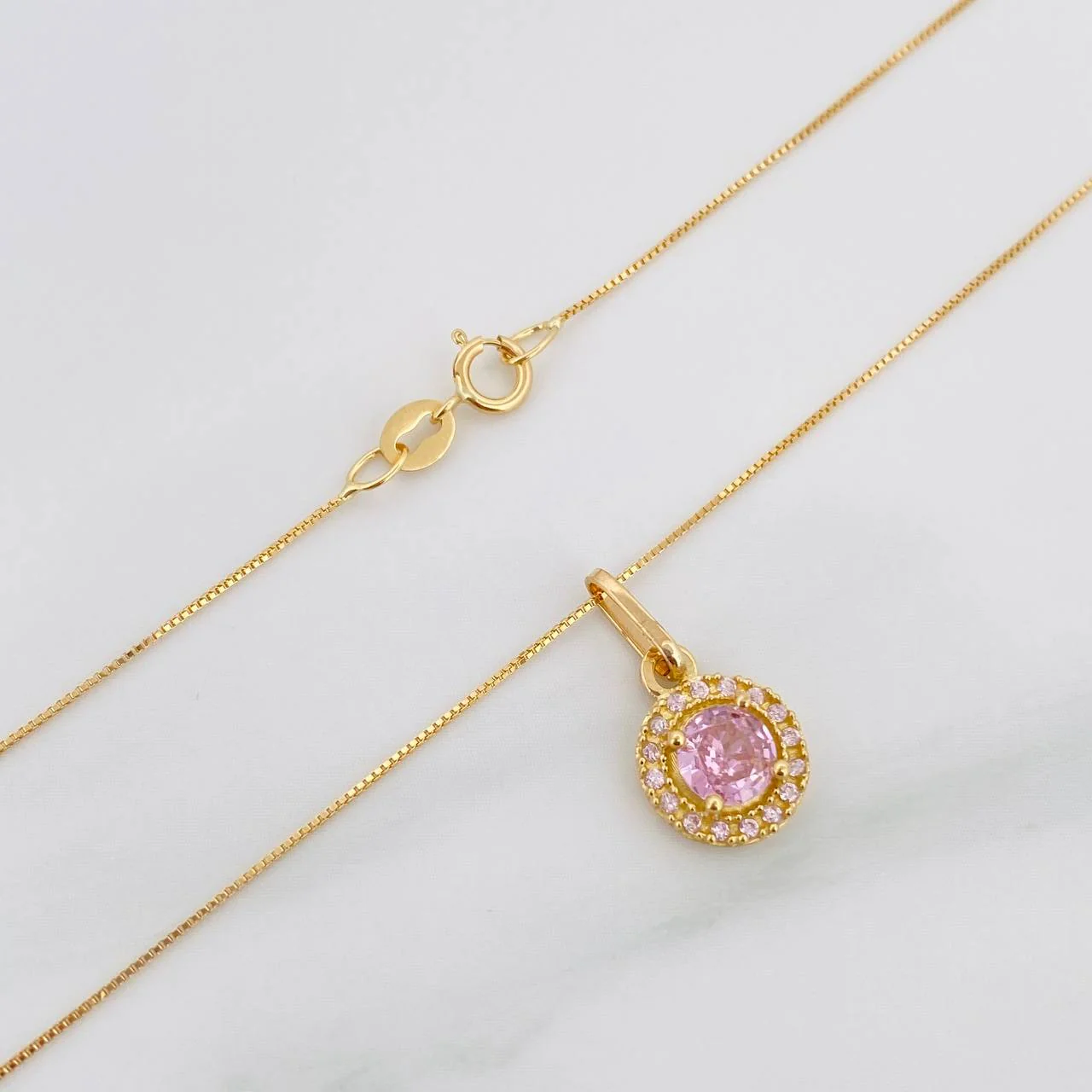 Set Cadena Veneciana + Dije Halo / 2.15 g / 45 cm Oro Amarillo 18K - Image 3
