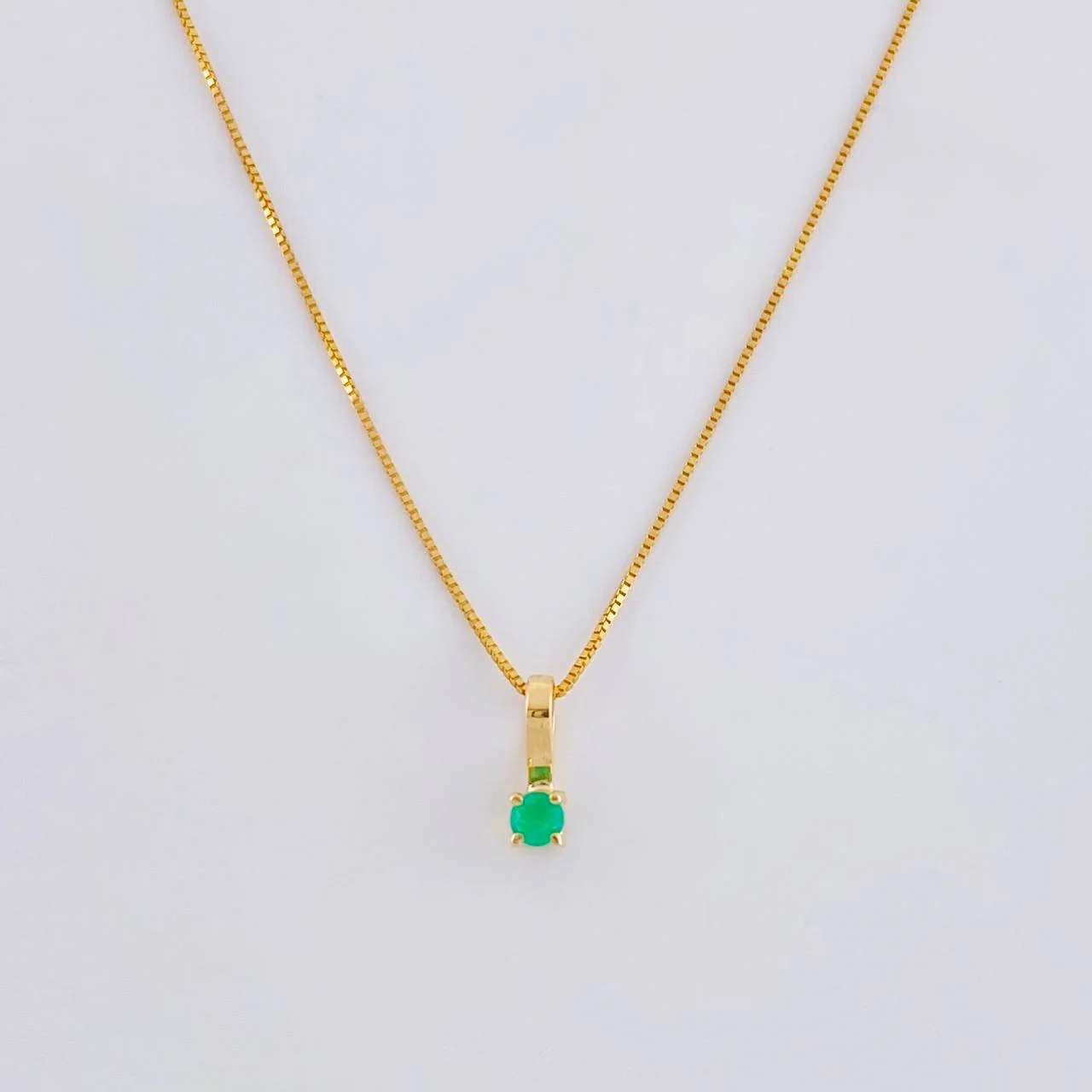 Set Cadena Veneciana + Dije Sencillo Redondo Esmeralda 5 Pts / 1 g / 45 cm Oro Amarillo 18K