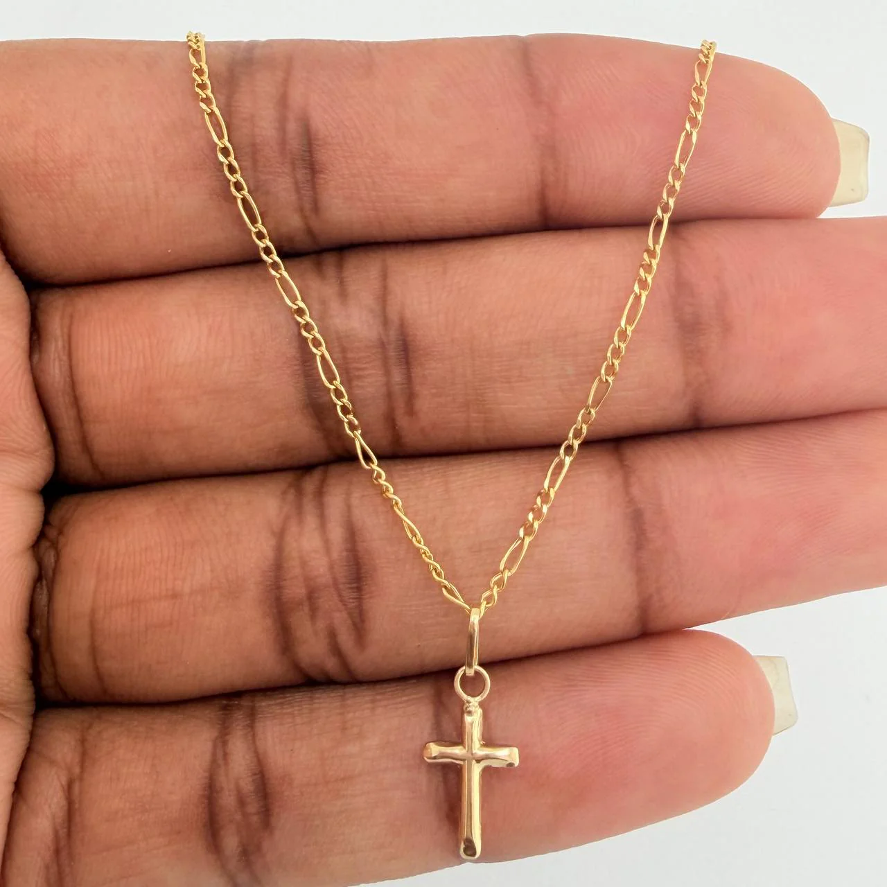 Set Cadena y Dije Figaro + Cruz 1.4gr / 50cm / 1.25mm Oro Amarillo 18K (Oferta) $ - Image 3