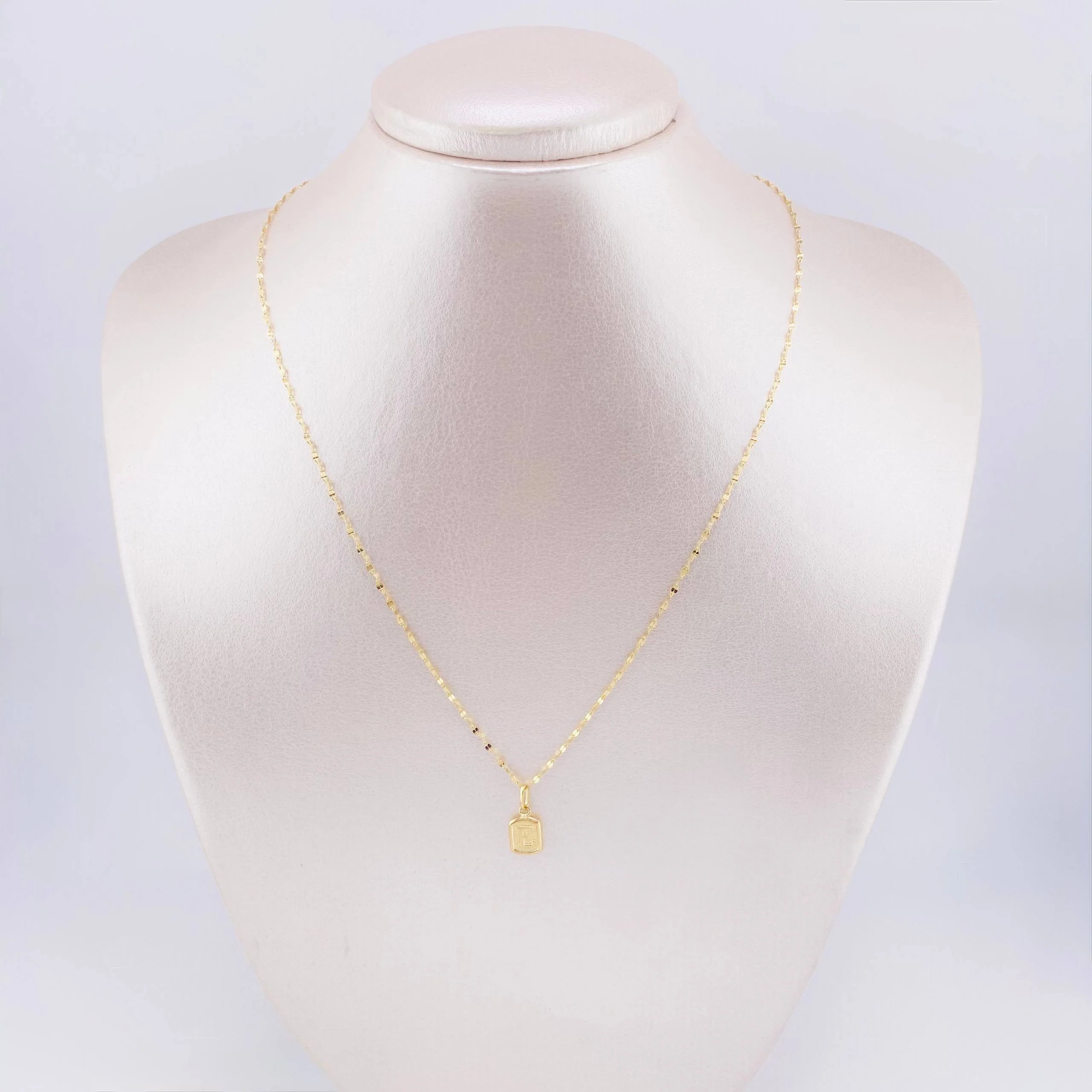 Set Cadena y Dije Flor Espejo + Dije Letra E 1.35gr / 45cm / 1.3mm Oro Amarillo 18K (Oferta) - Image 5
