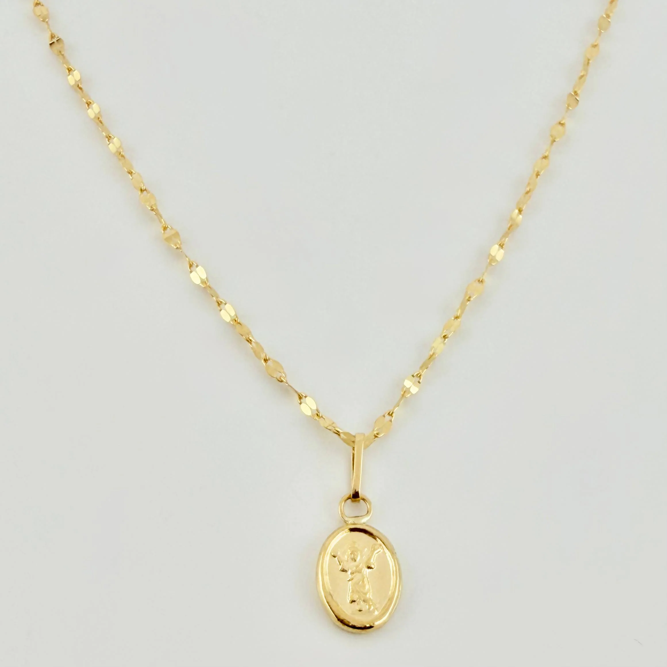 Set Cadena y Dije Flor Espejo + Divino Niño 1.35gr / 50cm / 1.3mm Oro Amarillo 18K (Oferta) * - Image 2