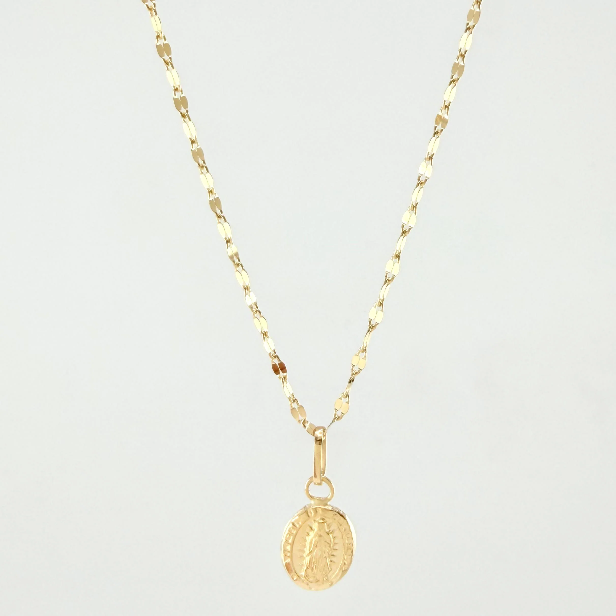 Set Cadena y Dije Flor Espejo + Virgen Guadalupe 1.25gr / 45cm / 1.3mm Oro Amarillo 18K (Oferta)