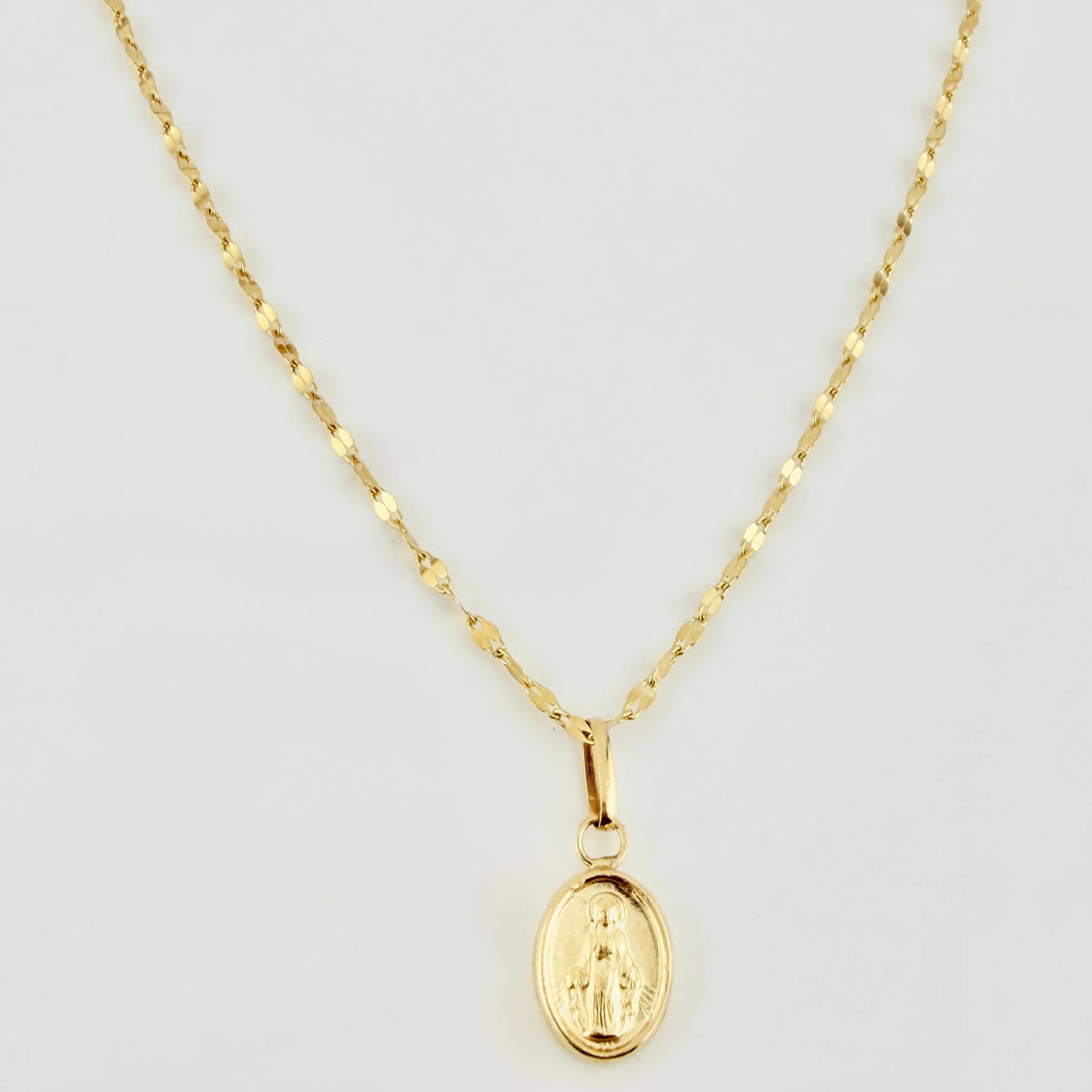 Set Cadena y Dije Flor Espejo + Virgen Milagrosa 1.35gr / 45cm / 1.3mm Oro Amarillo 18K (Oferta) - Image 2