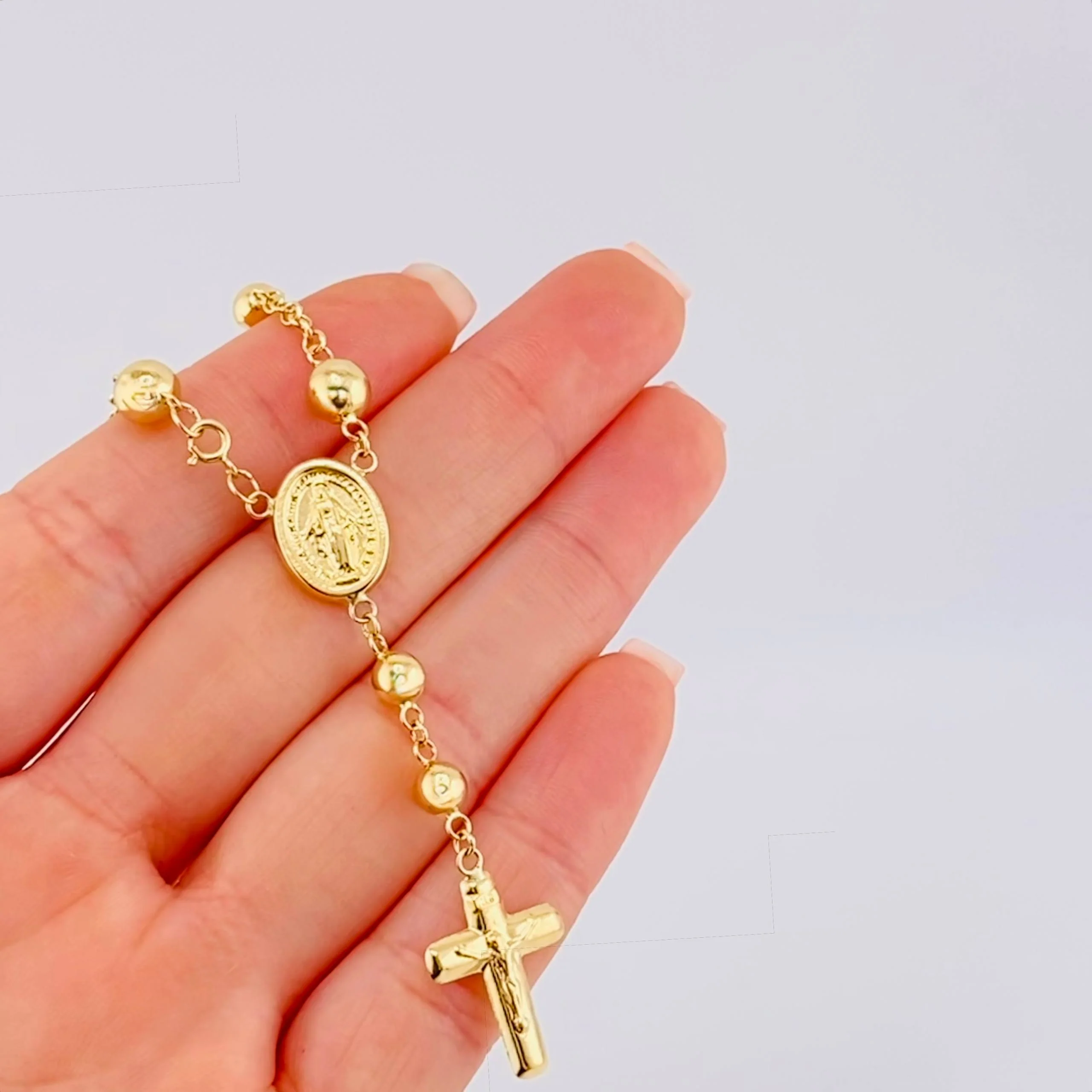 Tobillera Denario Virgen Milagrosa Cruz Cristo 5.05 g / 24,5 cm / 5 mm - 6 mm Oro Amarillo 18K - Image 3