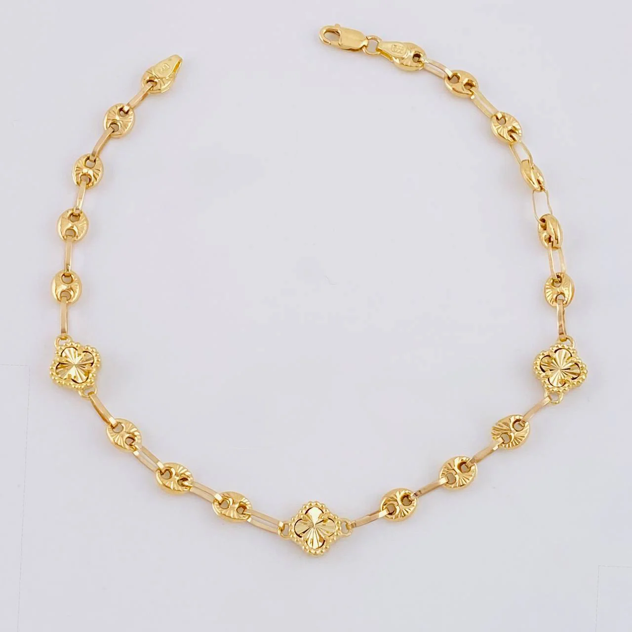 Tobillera Gc Trebol Diamantada 6.25 g / 23 cm / 4.8 mm Oro Amarillo 18K
