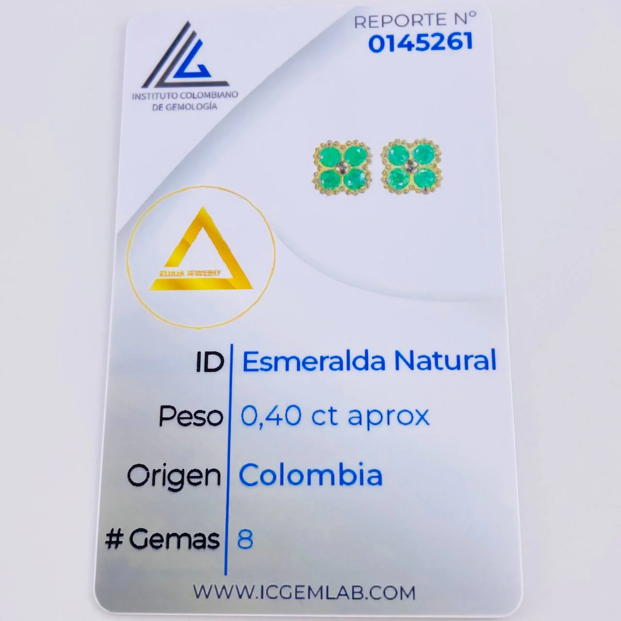 Topos Trebol Esmeraldas 40Pts 2.8 g / 8.4 mm Oro Amarillo 18K - Image 3